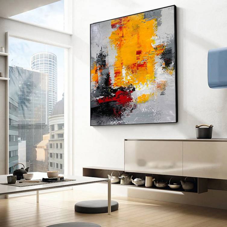 Gray Knife Contemporary Palette Abstract Canvas Artwork 3HI1G wall art